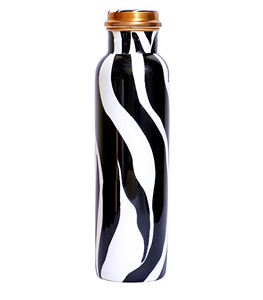 Black and white copper water bottle insulated reusable leakproof <b>flask</b> modern striped design <b>for</b> <b>hot</b> and cold <b>drinks</b> - Product Image 2