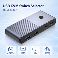 Conmutador KVM USB-C de 2 Puertos 4K para USB 3.0 de 5Gbps, Carga PD 3.0 de 100W y 80W para 2 PC que Comparten Teclado/Ratón/Monitor, en Stock