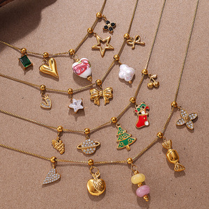 度假可爱甜美圣诞树魅力不锈钢镀金吊坠时尚饰品项链女批发 - Product Image 1