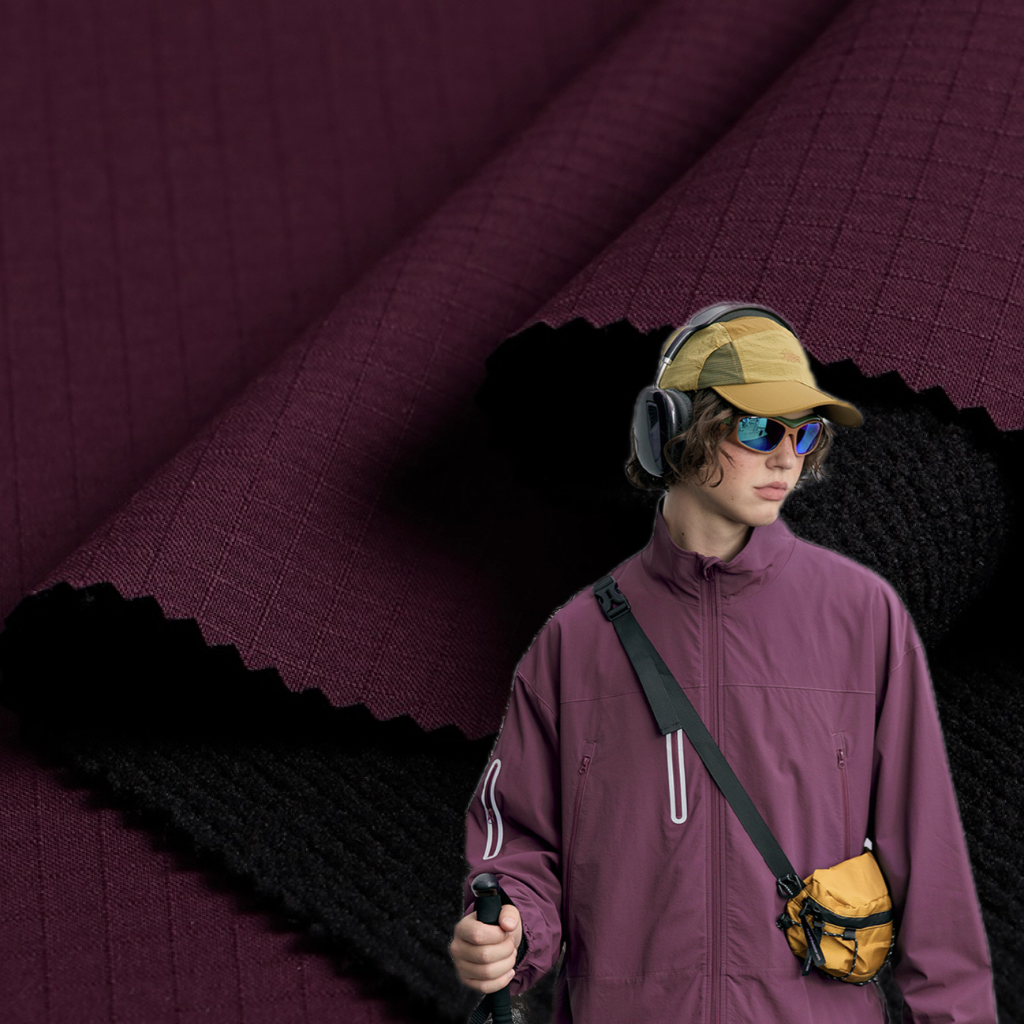 Membrane Bonded 5mm Plaid Polyester Waterproof Softshell Fabric for Functional Outdoor Jackets Trousers Functional Wear