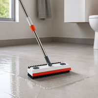 Brosse de nettoyage de sol 3-en-1 avec manche télescopique, balai, plumeau et pelle pour salle de bain, carrelage et tapis