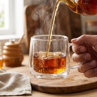 Taza de Café de Vidrio de Cuarzo SiO2 de Doble Pared y Alta Pureza con Asa, Aislada, Transparente, Resistente al Calor, para Uso Industrial