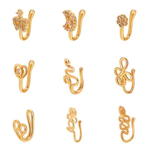Fake Nose Rings Ear Clips Non Piercing Earrings Inlaid CZ Clip On Circle Hoop No Pierced Body Jewelry