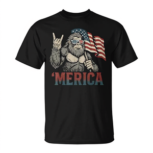 Bigfoot Merica Rock T-shirt patriotique avec drapeau américain pour le 4 juillet, manches courtes, col rond, unisexe, pour adultes - Product Image 3