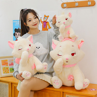 Peluche chat blanc avec nœud rose, style dessin animé Sakura Mary Marie, coussin décoratif doux de Noël, cadeau pour enfants