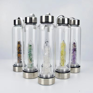 Bouteille d'eau en <span class=keywords><strong>cristal</strong></span> d'énergie de guérison avec Logo personnalisé, bouteille d'eau en verre de bambou en verre d'or Rose, bouteille d'eau en <span class=keywords><strong>cristal</strong></span> - Product Image 3