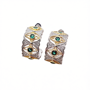 Orecchini di Lusso Q544 con Diamanti, Oro Massiccio 18K, Smeraldi a Lobo, Gioielli da Festa per Donna, Taglio Brillante Rotondo, Colore G Naturale - Product Image 1