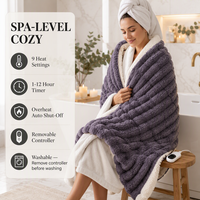 Plaid chauffant double couche en fausse fourrure de lapin Shepral, 50*60 pouces, 9 niveaux de chauffage, protection contre la surchauffe, lavable