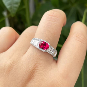 Thời trang 1 Carat Pigeon máu <span class=keywords><strong>Ruby</strong></span> đá quý Nhẫn kim cương 925 bạc mạ vàng của phụ nữ món quà đính hôn tiệc cưới - Product Image 1