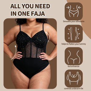 Conjunto de lencería moldeadora de talla grande para mujer, transpirable, con corsé, tirantes ajustables, camisola, mangas largas con diseño de espina de pescado y encaje, venta al por mayor - Product Image 5
