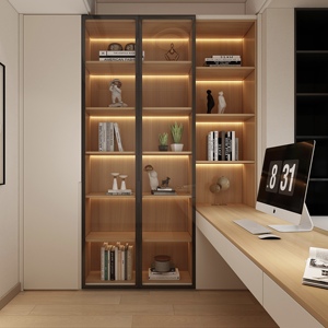 Bibliothèque en bois moderne sur mesure avec portes, bibliothèque à porte cachée, bibliothèque rotative, bibliothèque arquée <span class=keywords><strong>Billy</strong></span> pour salon - Product Image 2