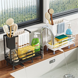Évier de cuisine moderne à rebord étroit avec égouttoir rétractable, support mural pour éponge, chiffon et détergent, brosse de nettoyage écologique - Product Image 3