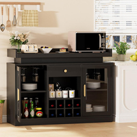 JIAMEIJIA Meuble Bar Moderne Noir avec Éclairage LED, Porte Vitrée et Casier à Vin – Vente en Gros Usine pour Détaillants