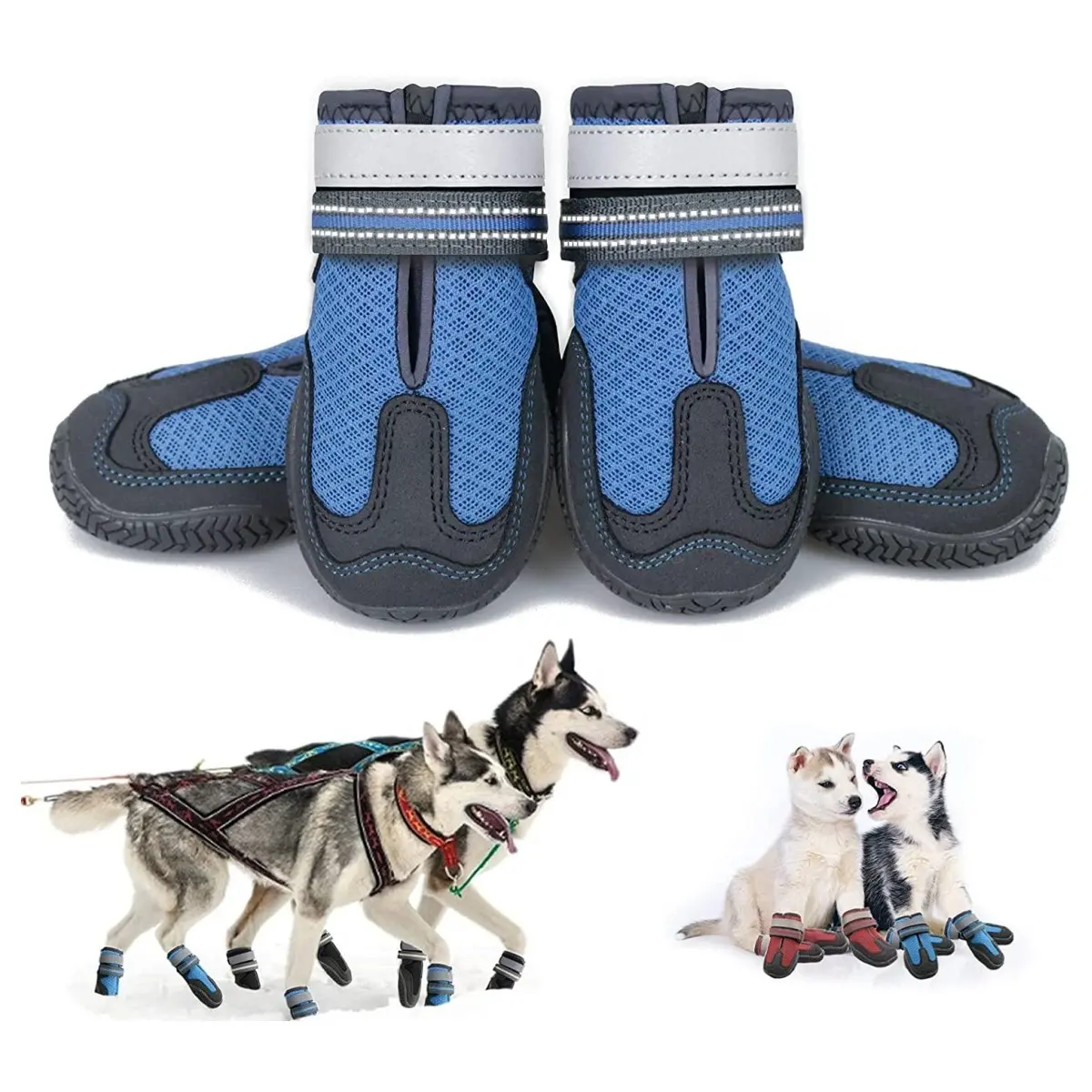 Zapatos de lluvia para perros al aire libre botines para perros pata de protección con suelas de goma antideslizantes reflectantes ajustables 4 unids/set