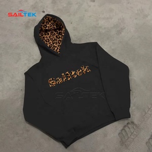 Custom Streetwear Y2k <strong>Leopard</strong> <strong>Print</strong> Pullover <strong>Hoodie</strong> Men High Quality Oversized Heavyweight Fleece Cropped <strong>Hoodie</strong> Manufacturer - Product Image 3
