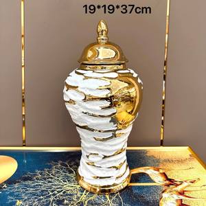 Light Golden Luxury <b>Vase</b> for Hotel, Desktop Decorative Home Centerpiece <b>Vase</b>, <b>Ceramic</b> Ginger Jar for Wedding Decoration &gift - Product Image 6