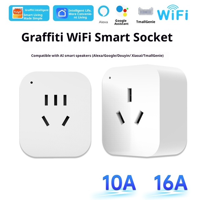 Tuya 10A/16A WiFi Smart Socket Supports Voice Control with Alexa and Google Remote Timing With Measurement Function