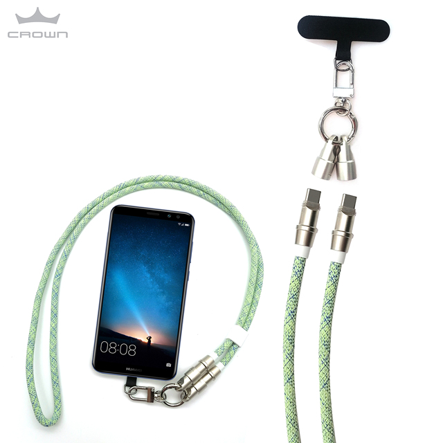 Mobile Phone 3A Fast Charging Cable Type-C/8-Pin Connectors Anti-Lost Hanging Rope Lanyard Nylon Braid Shielding for Computer