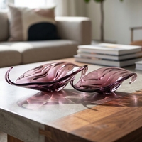 Decoratieve handgeblazen glazen snoepvaas met paarse gradiënt en elegante gekrulde rand voor snacks, sieradenschaal, thuis- en hoteldecoratie
