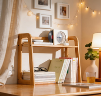 Organizador de Café de Bambú Natural de 2 Niveles, Estante de Cocina de Madera para Accesorios de Bar, Botellas de Sirope y Artículos Esenciales para el Café