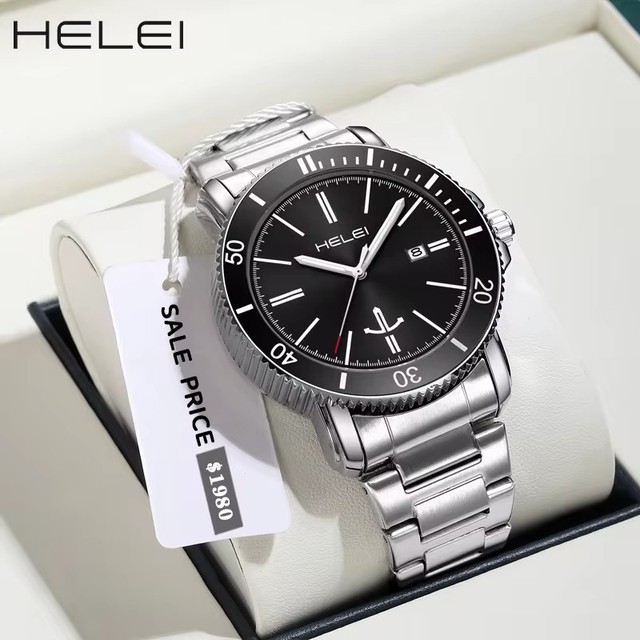 Helei H9002A-G Creative Large Dial Quartz Stainless Steel Strap Sport 9002 Classic Men's Watches Fashion Calendar Men Wristwatch