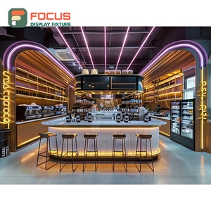 Vitrine à café contemporaine d'angle avec étagère en verre et panneau blanc - Product Image 2