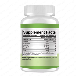Capsules de supplément d'huile de poisson Oméga 3 triple concentration OEM 2400mg saveur citron, riche en EPA et DHA pour hommes et femmes, gélules molles pures, 60 unités - Product Image 2