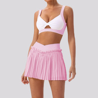 Ensemble de jupe plissée de sport pour femmes, style ballet, avec logo personnalisé, pour le tennis, couleurs contrastées, vêtements de sport athlétiques pour le golf et le badminton