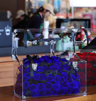 Roses éternelles en gros dans une valise acrylique transparente – Cadeau idéal pour la Saint-Valentin, un anniversaire ou un mariage