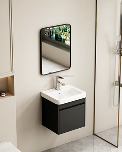 MINGLIU Meuble de salle de bain mural moderne et minimaliste en métal avec lavabo en céramique et miroir LED facile à nettoyer - Product Image 1