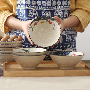 Vintage Under Glazed Japandi Eco-Friendly Porcelain Rice Bowl Hand Painted Set for Household Use - Product Image 1