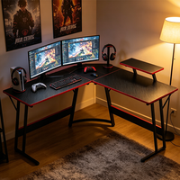 Bureau de jeu en forme de L sur mesure du fabricant d'origine, hauteur fixe, structure en acier, étagère de rangement, bureau d'ordinateur de haute qualité