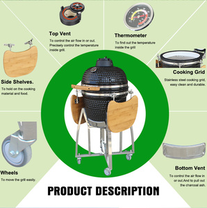 Parrilla Kamado Joe Classic II de Acero Inoxidable y Cerámica para Exteriores, de 18 Pulgadas, <span class=keywords><strong>Grande</strong></span>, Personalizada y de Primera Calidad, con Carro, de AUPLEX - Product Image 5