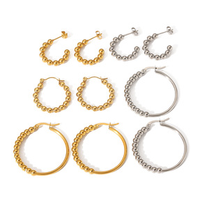 Pendientes de aro de oro de 18 quilates y acero inoxidable con diseño geométrico de cuentas para mujer, joyería de moda para fiestas. - Product Image 3