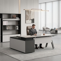 Bureau de direction en bois de luxe sur mesure d'usine, table de bureau bicolore, armoire latérale mobile, rails de tiroir silencieux, ergonomique