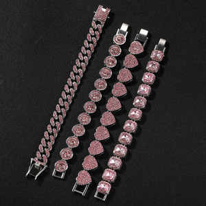 Fashionable Versatile Pink Diamond Alloy <b>Bracelet</b> Minimalist Geometric <b>Bracelet</b> Cool Trendy Hip Hop Hand Accessory - Product Image 4