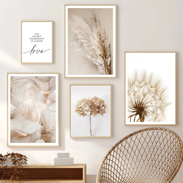 Modern Botanical Landscape Wall Art Posters Prints Bunny Tail Grass Reed Dandelion Flower Natural Art Painting