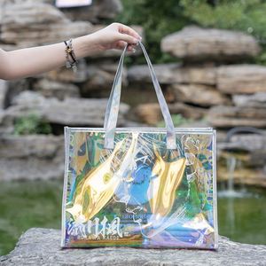 Bolsa de Cosméticos Transparente Iridiscente de PVC con Asa de PU Holográfica, Logotipo Personalizado Impreso, Bolsa de Regalo Reutilizable - Product Image 4