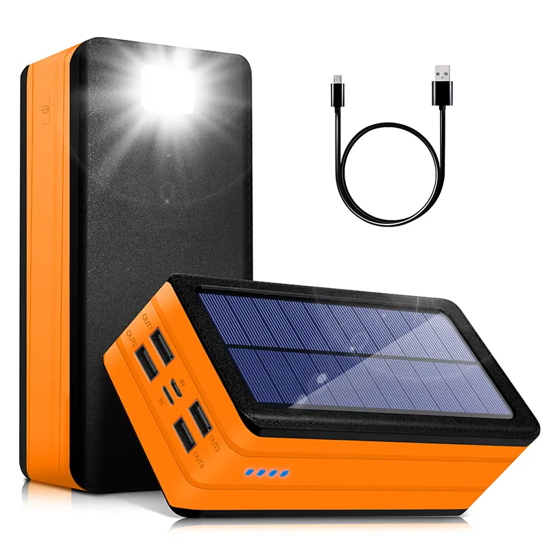 Taşınabilir güneş enerjili telefon şarj cihazı 50000mah hızlı şarj güneş enerjisi bankası 50000mah cep telefonu için