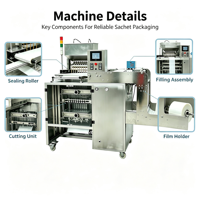 Machine d'emballage verticale multi-voies pour sachets de petite taille, pour le remplissage et la fermeture de poudres, granulés et liquides