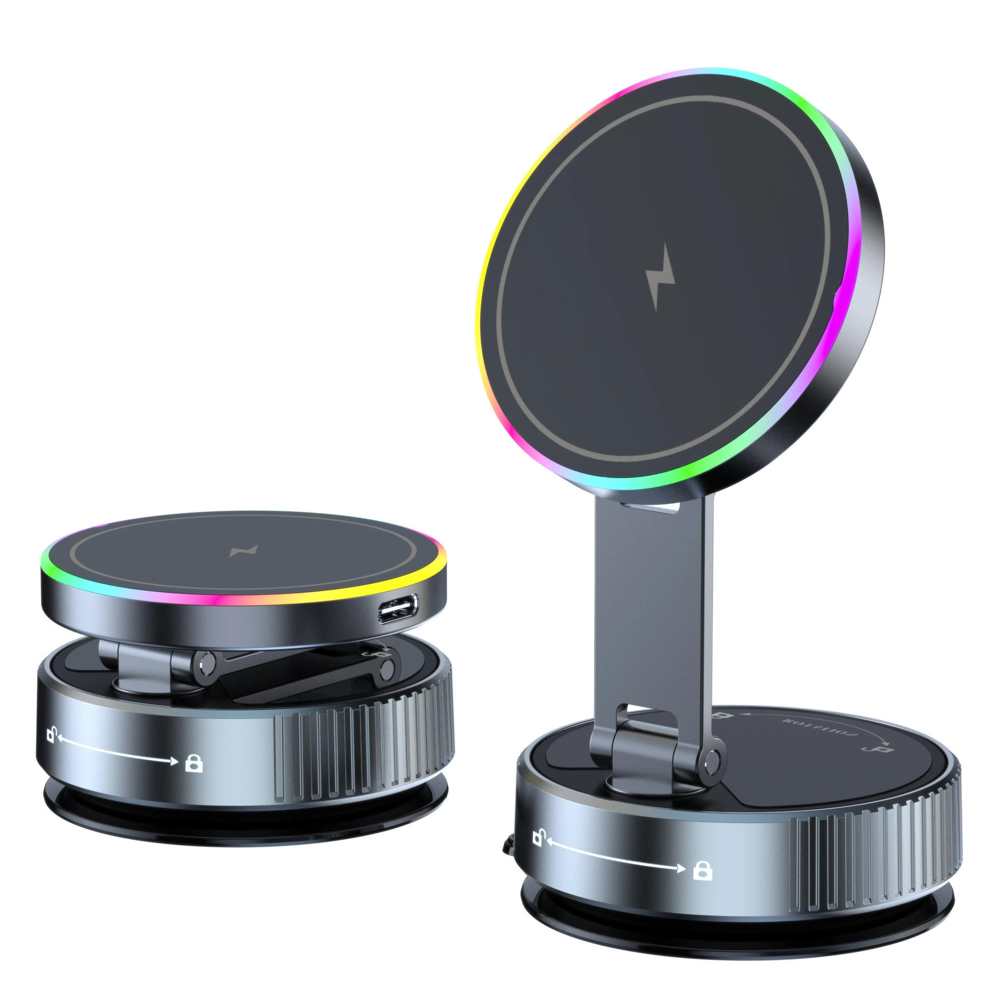 ที่ชาร์จไร้สาย15W รุ่นเรือธงพร้อมไฟหลากสี | แขนรองรับโลหะ