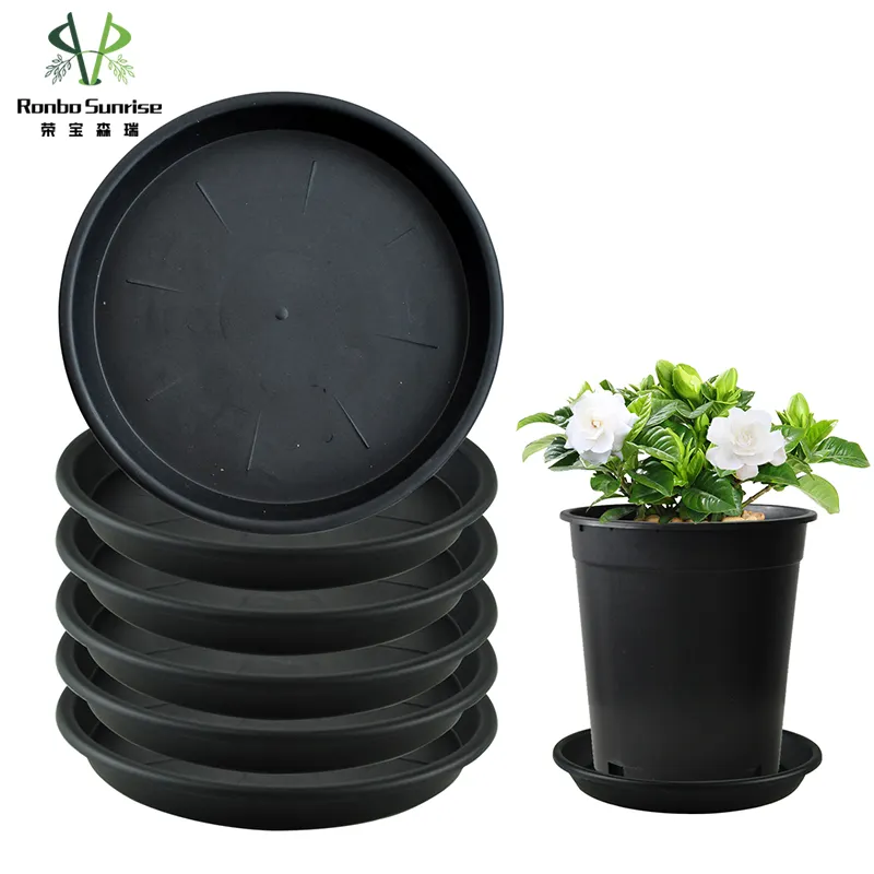 Ronbo Sunrise Wholesale Custom Black Round Garden Plastic Flower Pot Saucer Trays