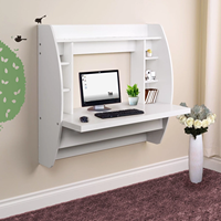 Bureau d'ordinateur mural flottant, table de bureau à domicile pour PC avec étagère de rangement, blanc