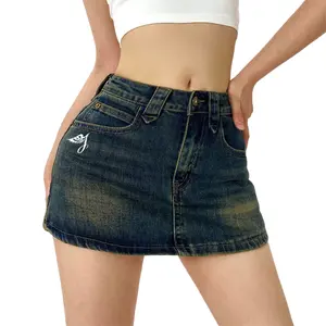 تنورة صغيرة للسيدات من SMO بنطال جينز كلاسيكي أزرق قصير للسيدات ملابس للنساء جينز 2023