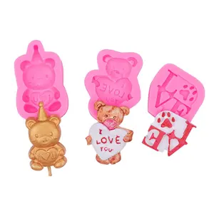 Cute Bear LOVE Cake Molds Silicone Decoration Fondant Tools Silicone Molds Cake Baking Tools for Valentine Candle Aromatherapy