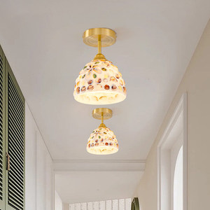 Lámpara colgante LED redonda E27 de estilo francés con conchas marinas coloridas para entrada de casa, pasillo, luz de techo de una sola cabeza - Product Image 2