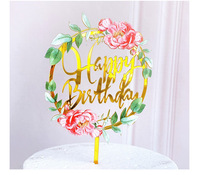 Décorations de gâteau d'anniversaire en fleurs acryliques colorées style Ins, 10-12 cm, pour pâtisserie