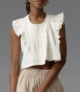 Camicie da donna 2025 stile semplice stile personalizzato a manica corta Casual girocollo manica corta camicette da donna <span class=keywords><strong>con</strong></span> <span class=keywords><strong>balze</strong></span> - Product Image 3