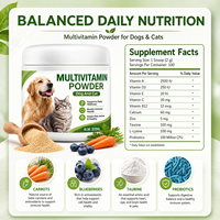 Poudre Multivitaminée pour Animaux de Compagnie 100M UFC Probiotiques pour la Santé Digestive, la Peau, le Pelage, l'Énergie et la Vitalité – Complément Alimentaire en Pot de 200g