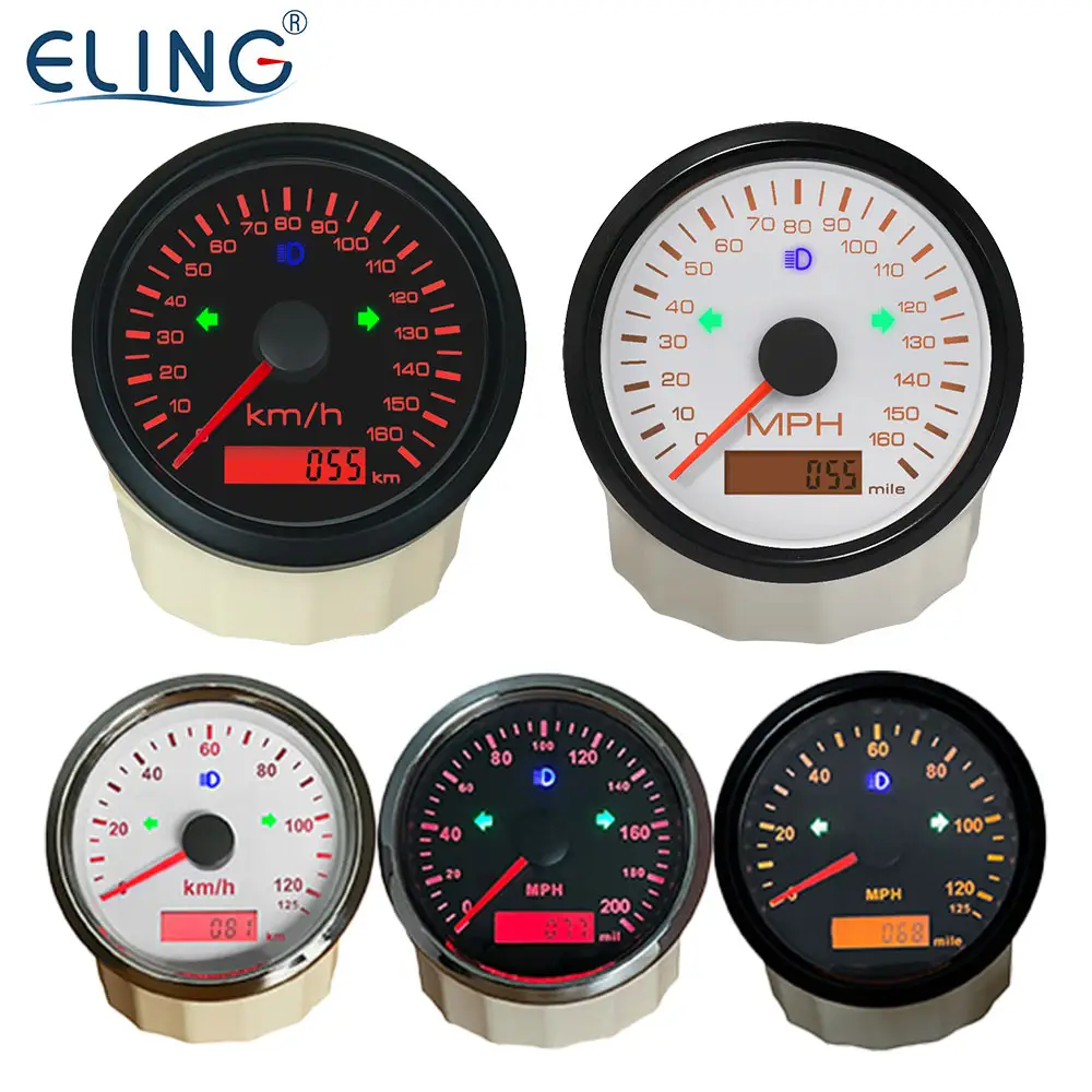 ELING 85mm GPS Compteur De Vitesse Odomètre Speedo Jauge 125 160 200 km/h pour Voiture Moto Bateau 12V 24V avec Rétro Éclairage